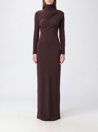 Courr&egrave;ges Draped High-Neck Long Evening Gown in Jersey