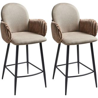 Beliani Beliani - Conjunto De 2 Sillas De Bar Patas De Hierro Tapicer&iacute;a De Tela Con Reposabrazos De Terciopelo Gris Pardo Amity