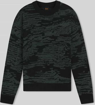 Boss Orange by Hugo Boss BOSS Orange Regular Fit Strickpullover mit grafischem Jacquard-Muster Modell Andscape in Black, Gr&ouml;&szlig;e XXL