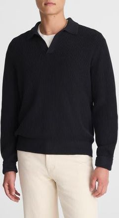 Madewell Cotton Shaker Stitch Johnny Collar Polo Sweater in Washed Black at Nordstrom Rack, Size X-Small