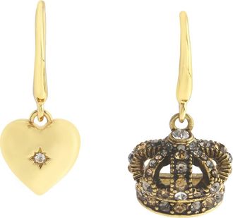 Kurt Geiger Crown & Heart Mismatched Drop Earrings in Gold/Crystal at Nordstrom