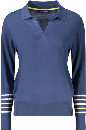 North Sails Blauwe V-hals trui met contrastdetails - Dames - V-hals truien - Blauw - S - Katoen - Truien & Vesten