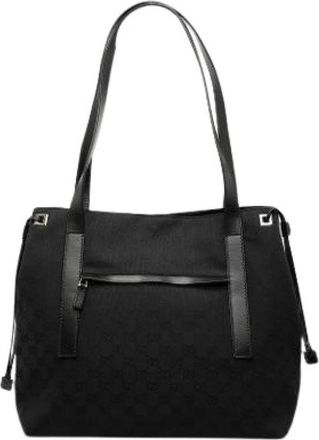 Gucci Pre-owned Vintage Canvas Tote Bag - Dames - Vintage Shopper - Zwart - ONE Size - Leer - Vintage