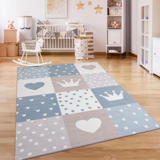 Paco Home Paco Home Alfombra De Habitacion Bebe Infantil Antideslizante Arcoíris Corazón Lunares 160x220 cm, Beige
