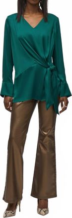 Joseph Ribkoff Knotted Tie Front V Neck Top In Absolute Green