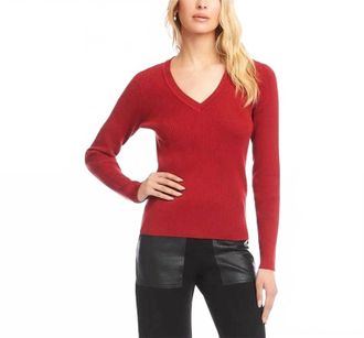 Karen Kane Ruelle Ribbed Long Sleeve Crewneck Top In Tomato