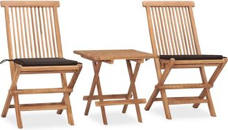 vidaXL Set Comedor De Jard&iacute;n Plegable 3 Piezas Madera De Teca Cojines Vidaxl