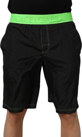 Dolce & Gabbana Zwarte Groene Logo Tailleband Strandkorte Zwemkleding