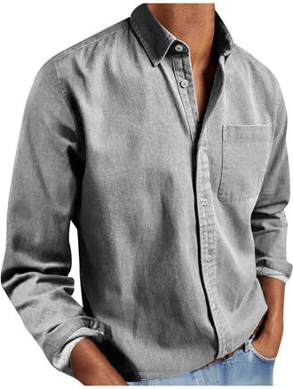 Generic Mens Formal Shirts Button Up Plain Long Sleeve Shirt Tops Regular Fit Business Casual Shirt Collared Blouse Tops Classic Basic Spring Summer Shirt Wor