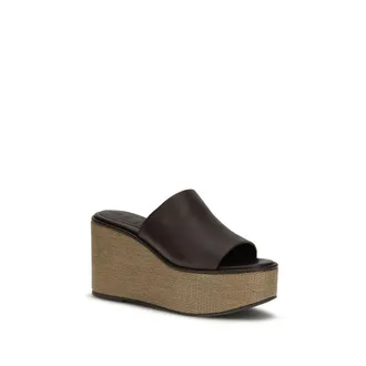 Brunello Cucinelli Womens Brown Calf Leather Bos Taurus Platform Sandals