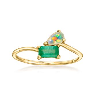 RS Pure by Ross-Simons Opal and. Emerald Toi Et Moi Ring in 14kt Yellow Gold