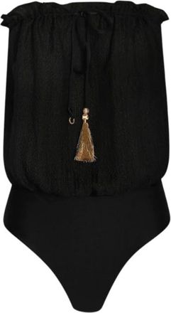 Hanne Bloch Badmode, Dames, Zwart, XL, Vierkante Bandeau Zijden Badpak Zwart