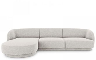 BLOOMINGLOFT 4-Sitzer Design Ecksofa Miley - Chenille Hellgrau