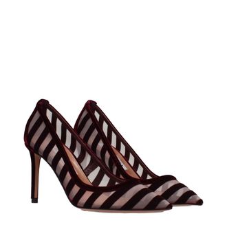 Aquazzura Womens Transparent Velvet Mid-Heel Pump Burgundy