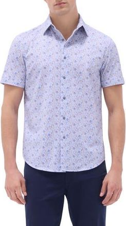 Bugatchi Miles OoohCotton Leaf Print Short Sleeve Button-Up Shirt in Air Blue at Nordstrom Rack, Size Xxx-Large