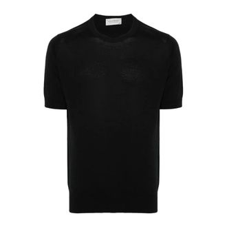 John Smedley Kempton gebreid shirt met korte mouwen - Heren - Tops - Zwart - Maat: XL Katoen