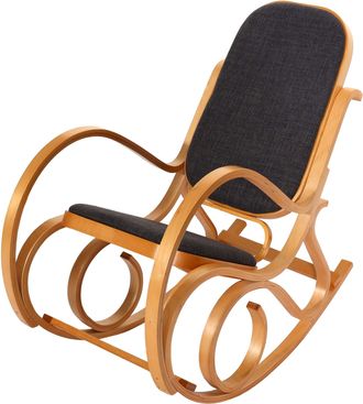 Hhg Hhg - Nunca Usado] Mecedora M41, Mecedora Sill&oacute;n Tv, Madera Maciza, Aspecto Roble, Tela/textil Gris Antracita
