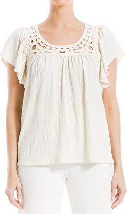 Max Studio Open Stitch Crinkle Top in Eggshell-Eggshell at Nordstrom Rack, Size X-Small