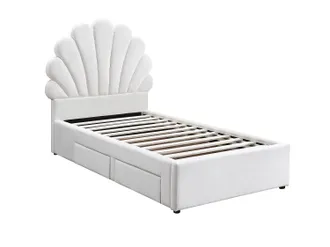Vente-Unique Letto A Conchiglia 90 X 190 Cm 2 Cassetti - Velluto - Bianco - Moana