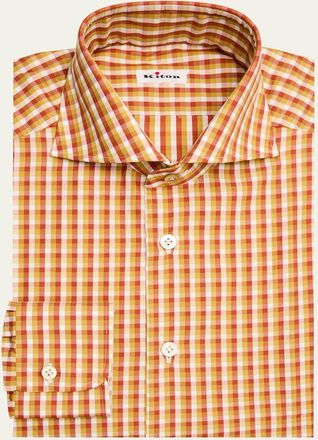 Kiton Mens Cotton Multi-Check Dress Shirt