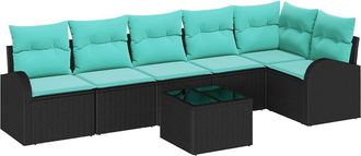 vidaXL Conjunto De Sof&aacute;s De Jard&iacute;n 7 Uds. Negro Y Turquesa Vidaxl