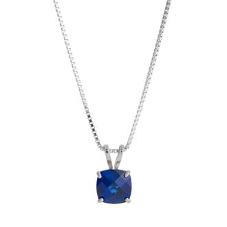 MAX + STONE 14k White Gold 8mm Cushion Cut Gemstone Pendant Necklaces with 18 inch Box Chain