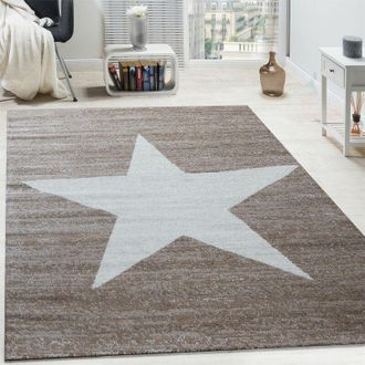 Paco Home Paco Home Alfombra De Dise&ntilde;o Con Estampado Moderno De Estrella De Velour Corto Mezclada En Marr&oacute;n Y Beige 230x320 Cm