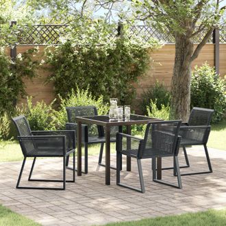 Berkfield Home 5 Piece Garden Dining Set Black Poly Rattan