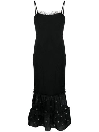 Off-white eyelet-embellished flared maxi dress - women - Viscose/Elastane/Polyamide/Polyester/Brass - 36 - Black
