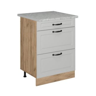 Vicco Mueble Bajo De Cocina R-line, Blanco Casa De Campo, 60 Cm Con Cajones, M&aacute;rmol Ap Vicco