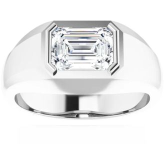 Pompeii3 1 3/8Ct Emerald Cut Solitaire Mens Bezel Ring in 14k Gold Lab Grown