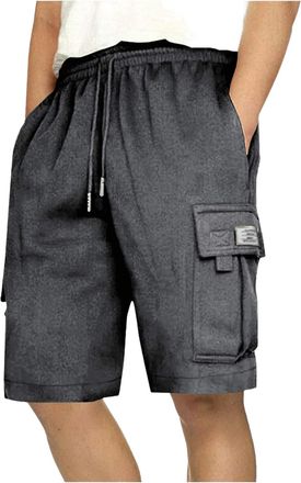 Generic Mens Jogger Shorts UK Cotton Cargo Sports Shorts with Multi Pockets Elastic Waist Drawstring Workout Jogging Bottoms Activewear Summer Casual SweatSho