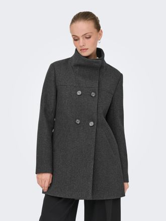 Only Trenchcoat ONLY ONLBLAKE LIFE DB COAT BF OTW, Damen, Gr. XS, dunkelgrau melange, Web, Obermaterial: 100% Polyester, unifarben, regular fit, M&auml;ntel Tre