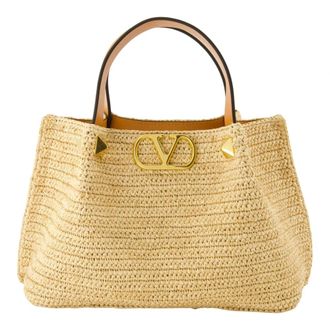 Valentino Garavani Tote Bags, female, Beige, Size: ONE SIZE VLogo Raffia Tote