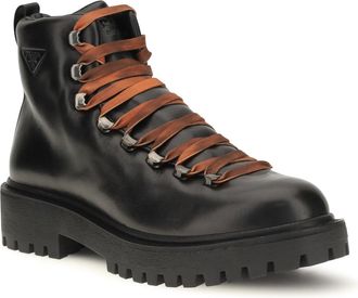 Prada Leather Lace-Up Boots - Black