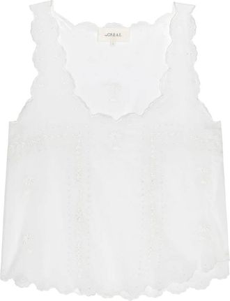 The Great. Womens The Scalloped Eyelet Tank Top In White