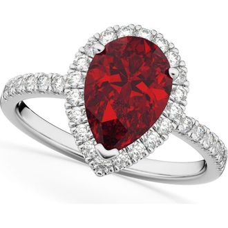 Allurez Pear Cut Halo Ruby & Diamond Engagement Ring 14K in 3.01Ct/white Gold at Nordstrom, Size 5.5