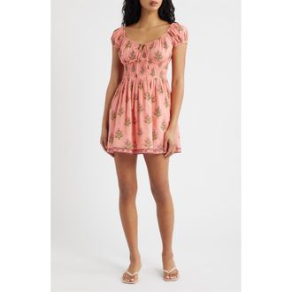 Saylor Carly Smocked Puff Sleeve Minidress in Multi at Nordstrom, Size X-Large