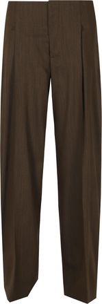 Alberta Ferretti Brown Tailored Side Zip Viscose-Blend Straight-Leg Trousers