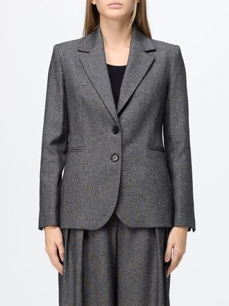 Hanita Single-Breasted Blazer in Grey Fabric with Peak Lapels and Welt Pockets