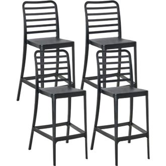 Beliani Conjunto De 4 Sillas De Bar Apilables Para Interior Y Exterior Asiento De Pl&aacute;stico Moderno Dise&ntilde;o Sin Reposabrazos Negro Seceda