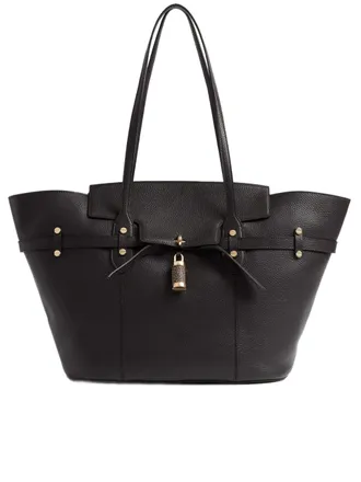 Borbonese Structured Black Pebbled Tote Bag with Gold-Tone Detailing