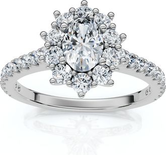 Pompeii3 1Ct TW Oval Halo Diamond Engagement Ring 14k Gold or Platinum Lab Grown