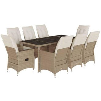 vidaXL Set Comedor De Jard&iacute;n 9 Pzas Con Cojines Rat&aacute;n Sint&eacute;tico Beige Vidaxl