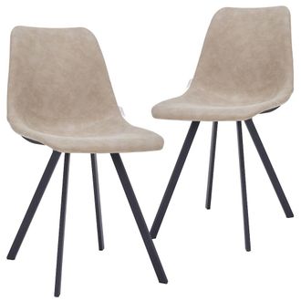 Leisure Mod Markly Modern Leather Dining Chair With Metal Legs in Taupe Set of 2
