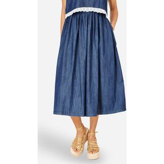 Yumi Denim Chambray Gathered Midi Skirt in Blue at Nordstrom, Size 10