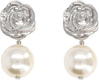 Magda Butrym Gold Rose Top Pearl Drop Earrings