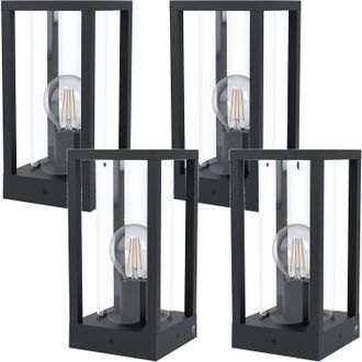 Loops 4 PACK IP44 Outdoor Bollard Light Black Cast Aluminium Box 40W E27 Lamp Post