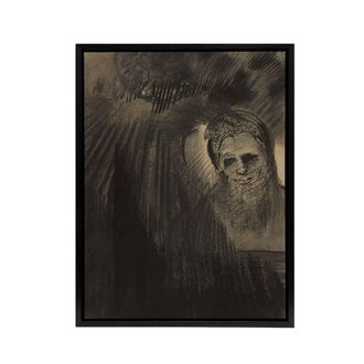 Artery8 Apparition Eerie Charcoal Painting Redon Framed Canvas Wall Art in Grey | Size: W24 x H32