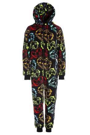 Camille Mens & Childrens Super Soft Fleece Onesie - Hooded All In One - Long Sleeved and Full Length with Elasticated Cuffs and Ankles Gamer Print Small